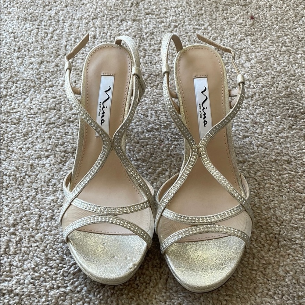 Nina NY Gold Diamanté Sandals
